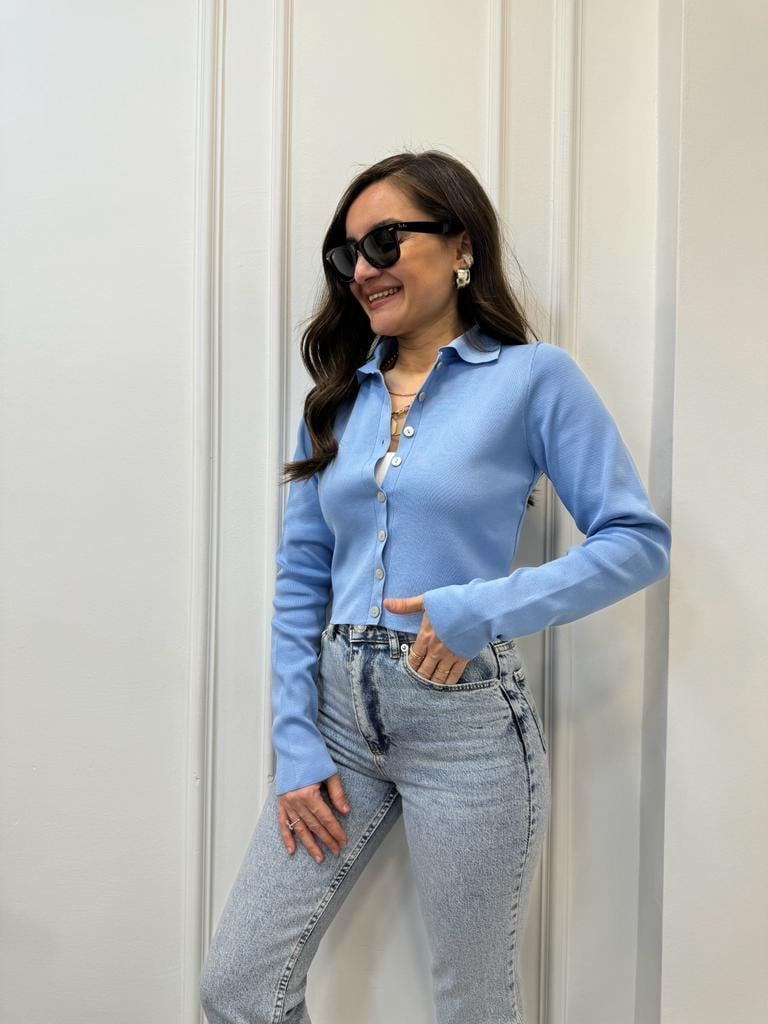 Bebe mavisi Polo Yaka Önü Düğmeli Hırka 3609
