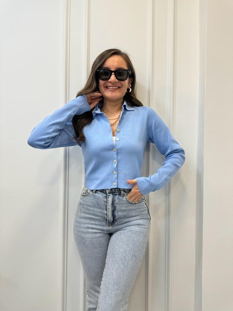Bebe mavisi Polo Yaka Önü Düğmeli Hırka 3609