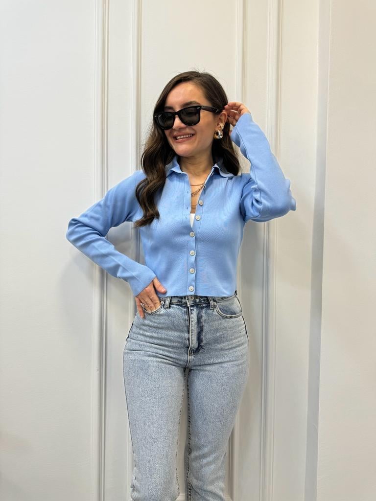 Bebe mavisi Polo Yaka Önü Düğmeli Hırka 3609