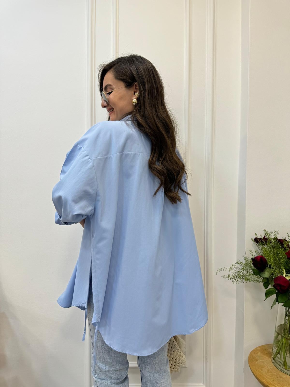 Bebe mavisi Yan Bağlamalı Oversize Gömlek 197
