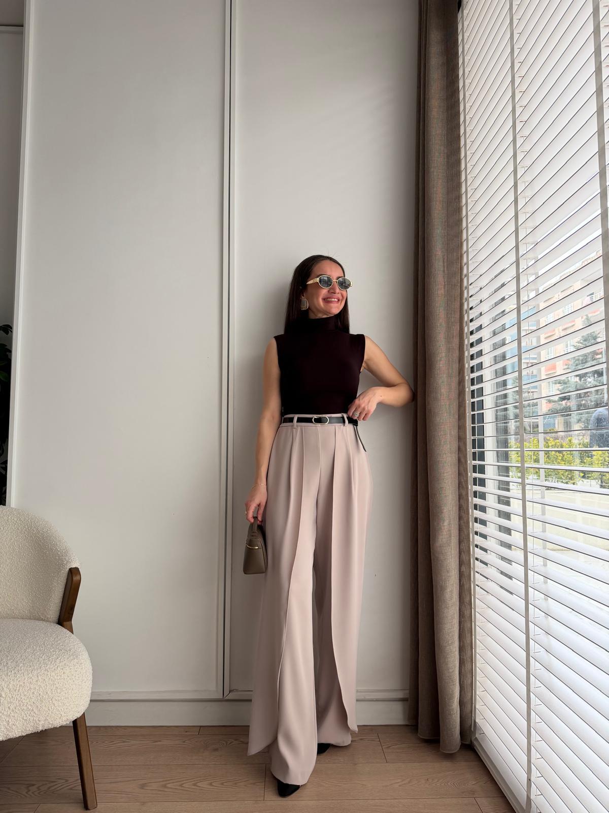 Bej Kemerli Tasarım Pantolon 265155