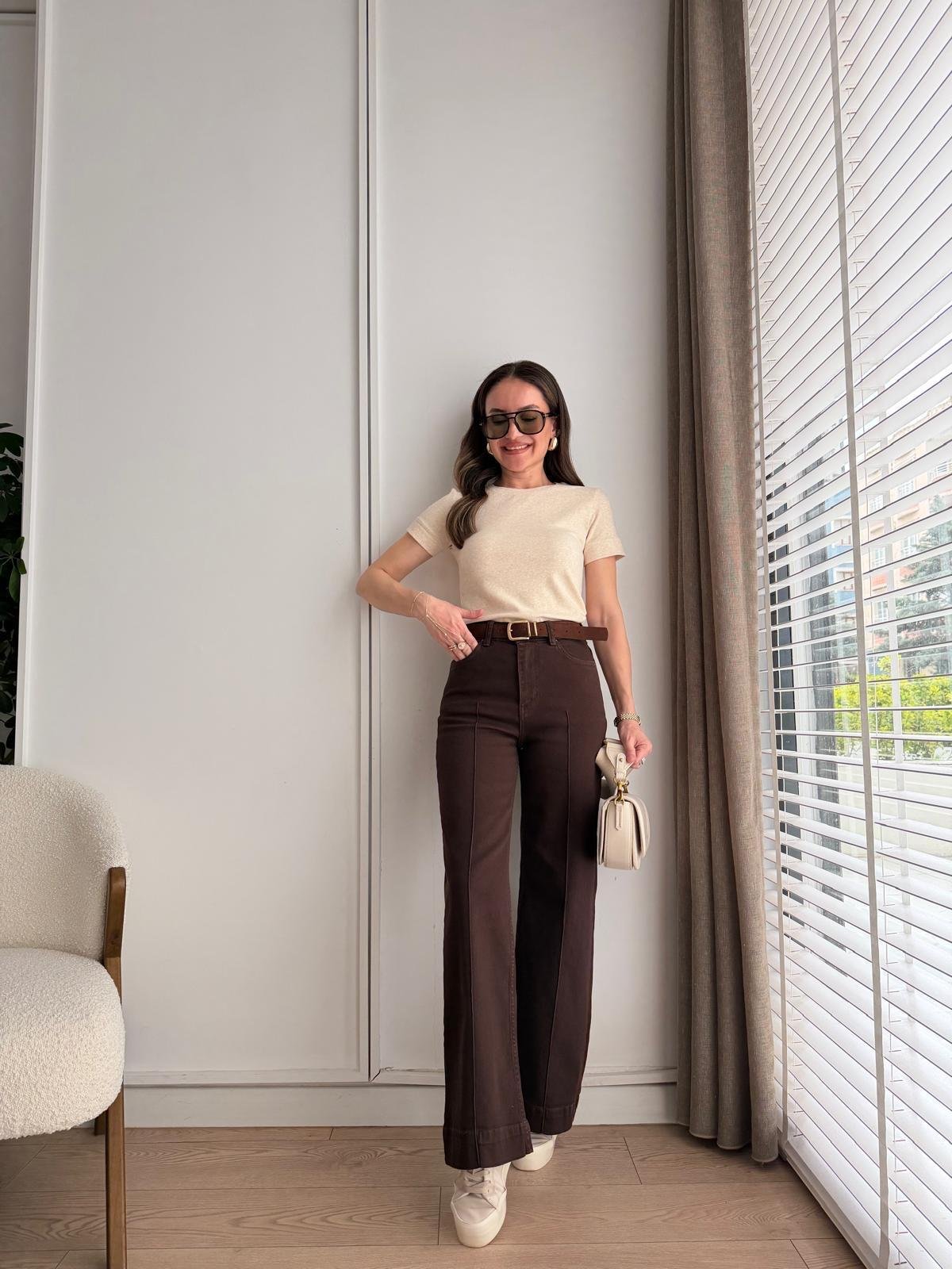 Bej Kısa Kolu Basic Tshirt 32637
