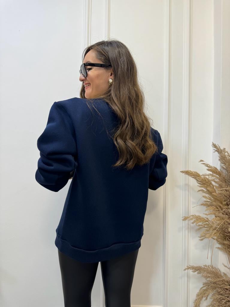 Bej Lacivert Çift Fermuar Detaylı Sweatshirt 5071