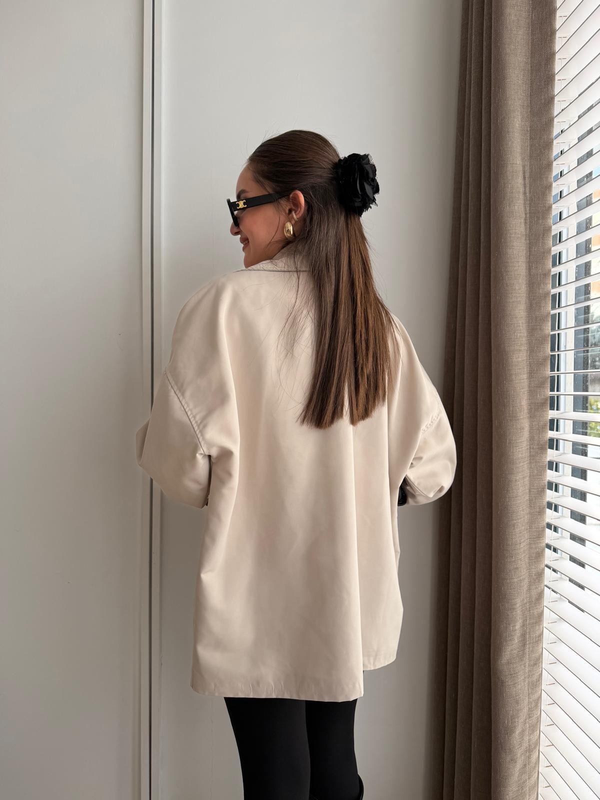 Bej Oversize Kol Kemerli Trençkot T01