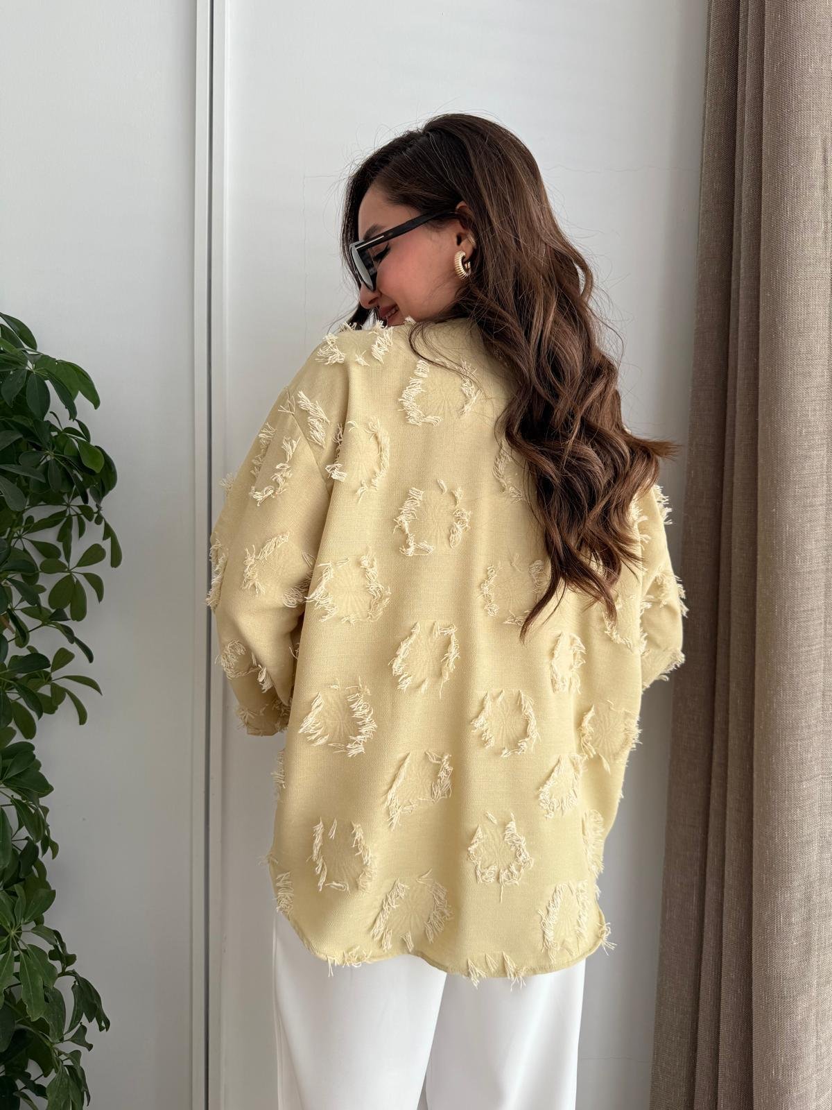 Bej Püskül Detaylı Ön Bağlamalı Kimono 7012