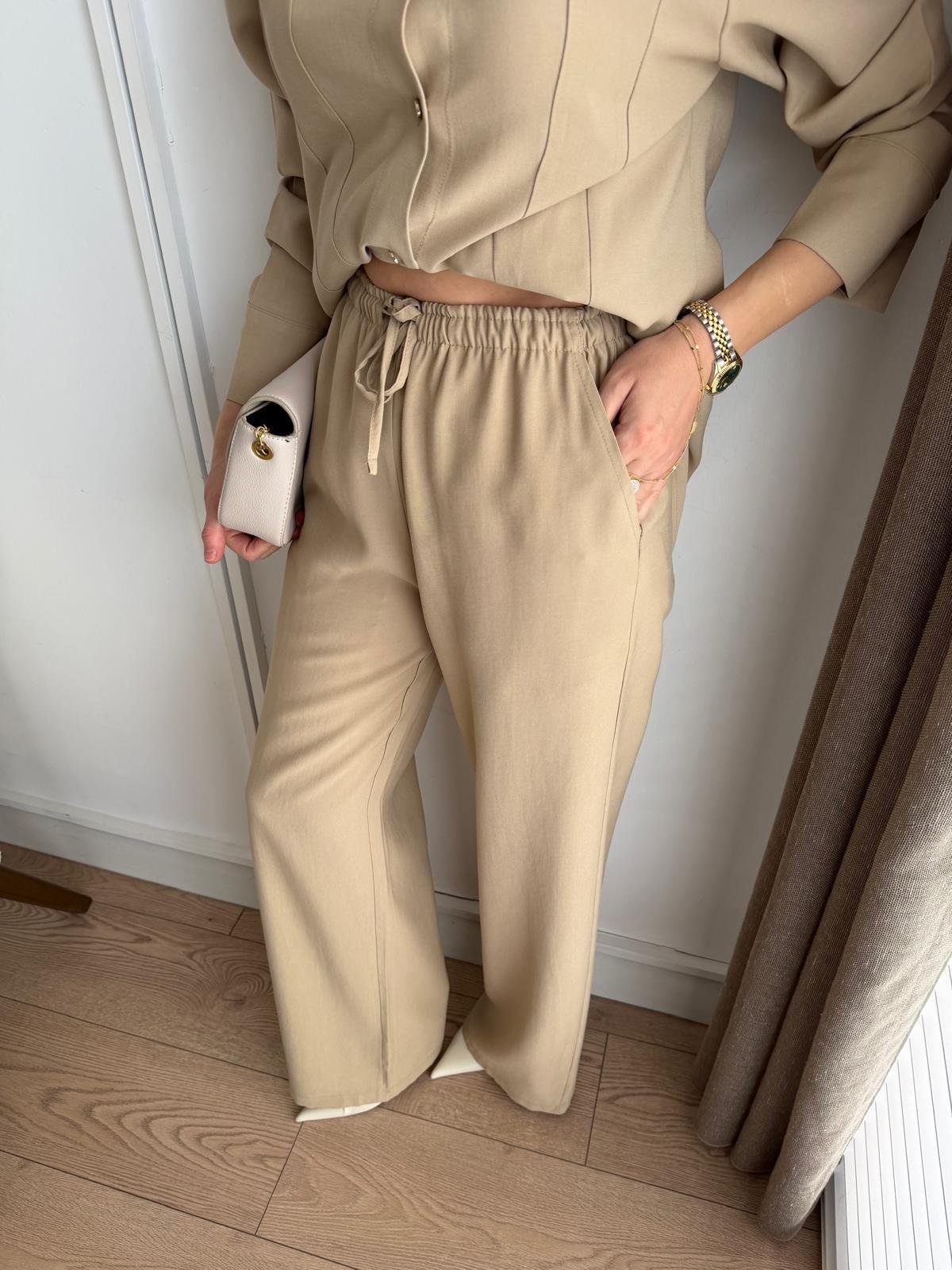 Bej Slimfit Gömlek Pantolon Takım 8872