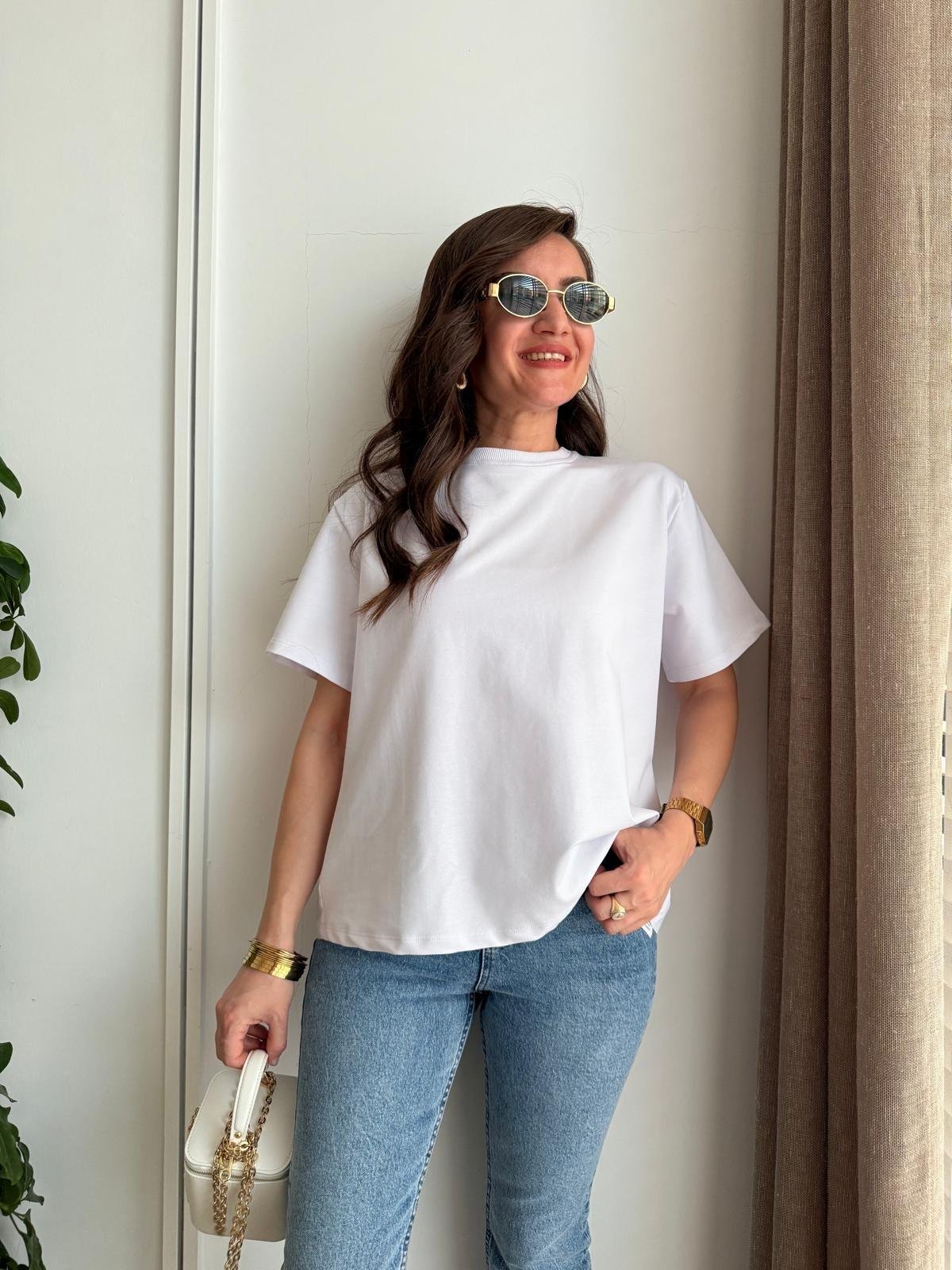 Beyaz Arkası Poplin Bağlama Detaylı Tshirt 34187