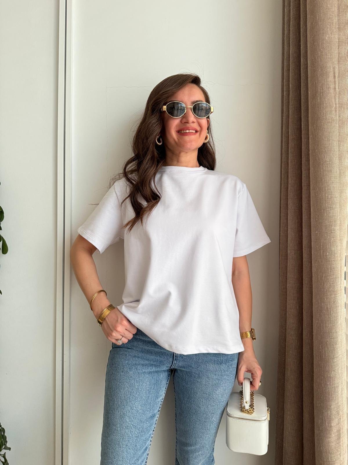 Beyaz Arkası Poplin Bağlama Detaylı Tshirt 34187