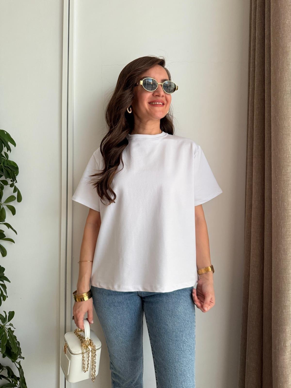 Beyaz Arkası Poplin Bağlama Detaylı Tshirt 34187
