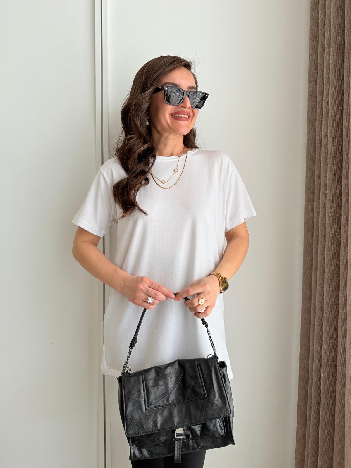 Beyaz Bisiklet Yaka Basic Tshirt 29775