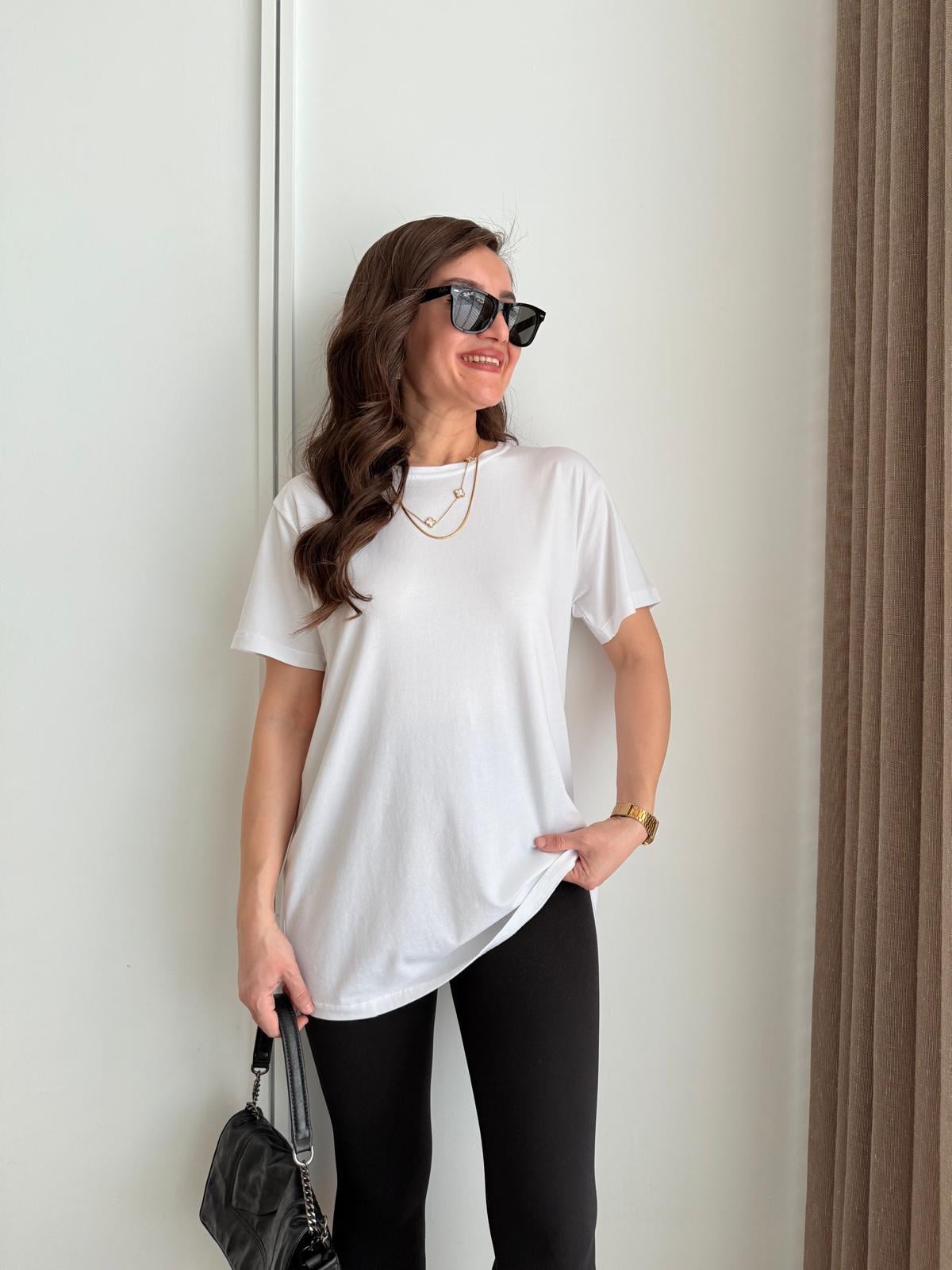 Beyaz Bisiklet Yaka Basic Tshirt 29775