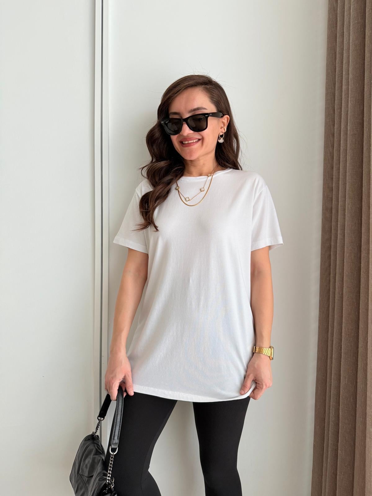 Beyaz Bisiklet Yaka Basic Tshirt 29775