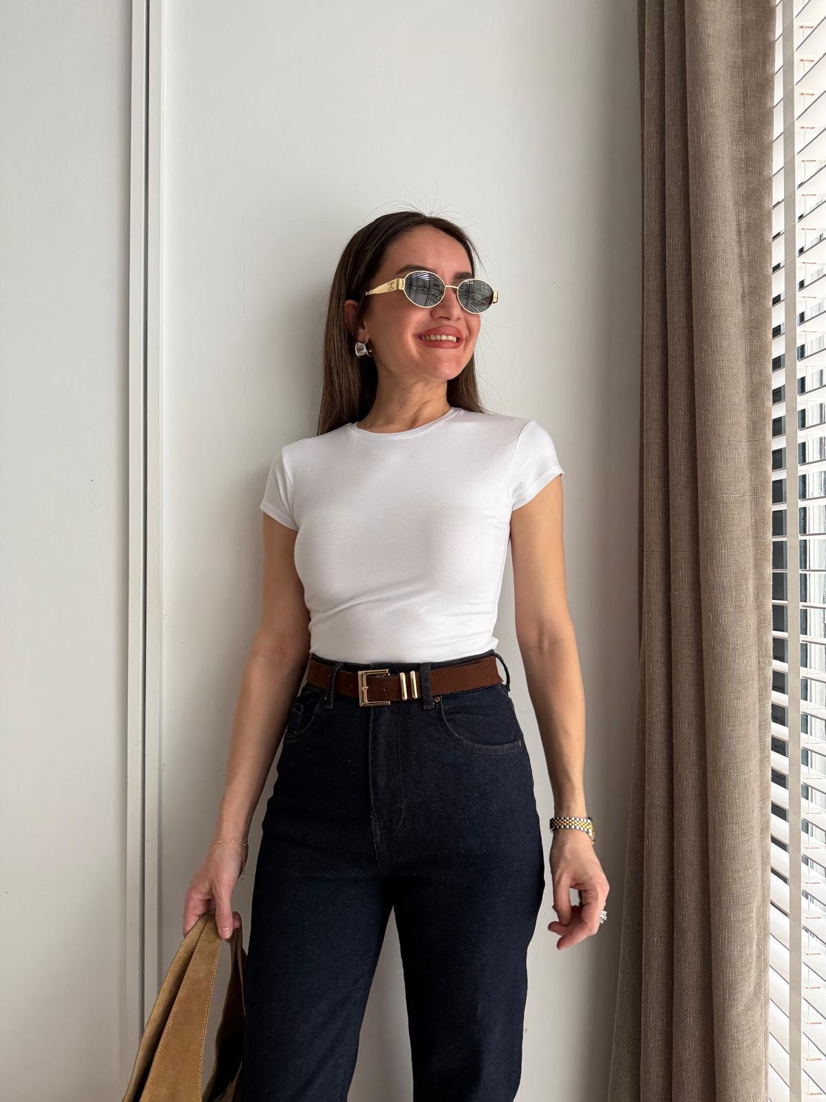 Beyaz Bisiklet Yaka Basic Tshirt 32761