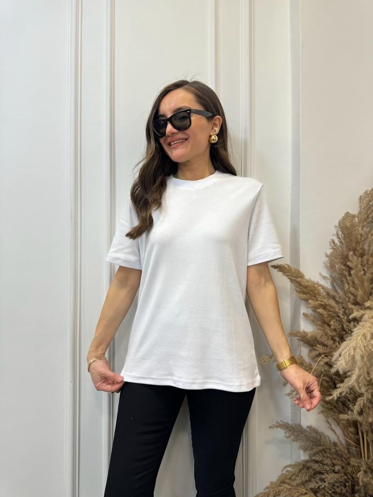 Beyaz Bisiklet Yaka Lüx Kalite Tshirt 19016