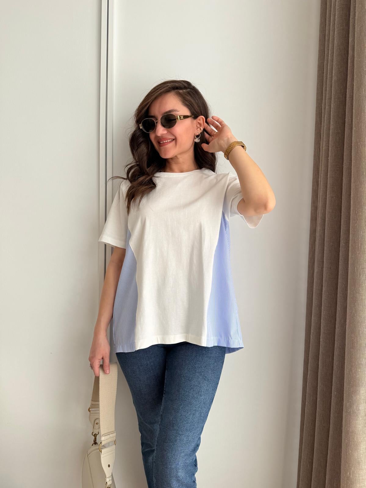 Beyaz Bisiklet Yaka Poplin Detay Bluz 28745
