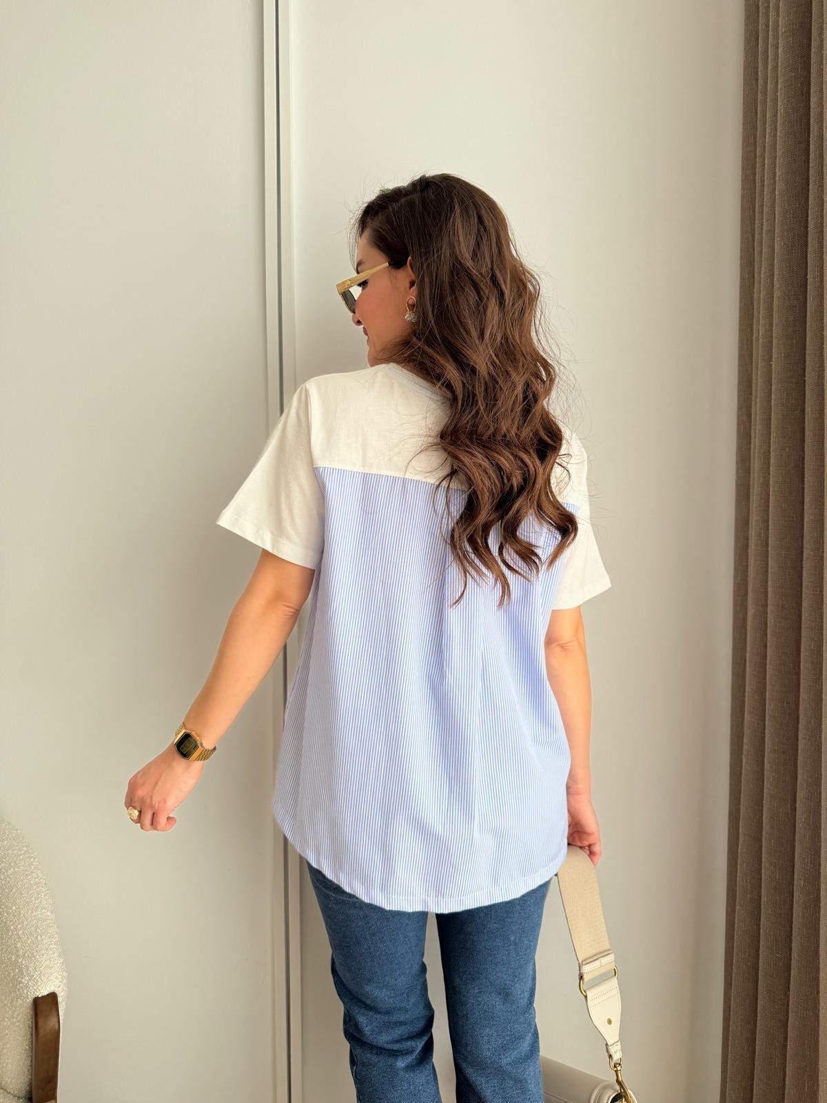 Beyaz Bisiklet Yaka Poplin Detay Bluz 28745