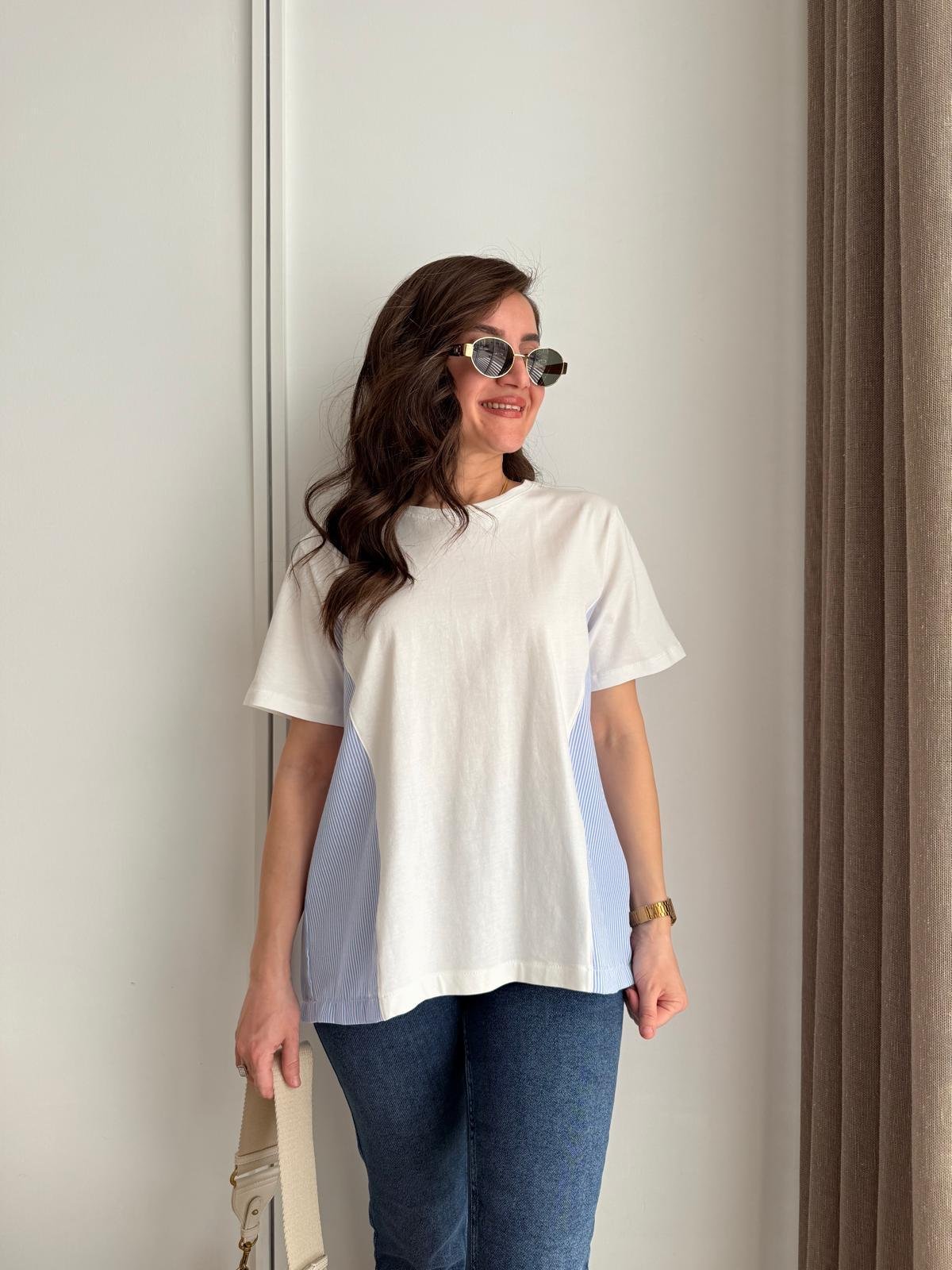 Beyaz Bisiklet Yaka Poplin Detay Bluz 28745