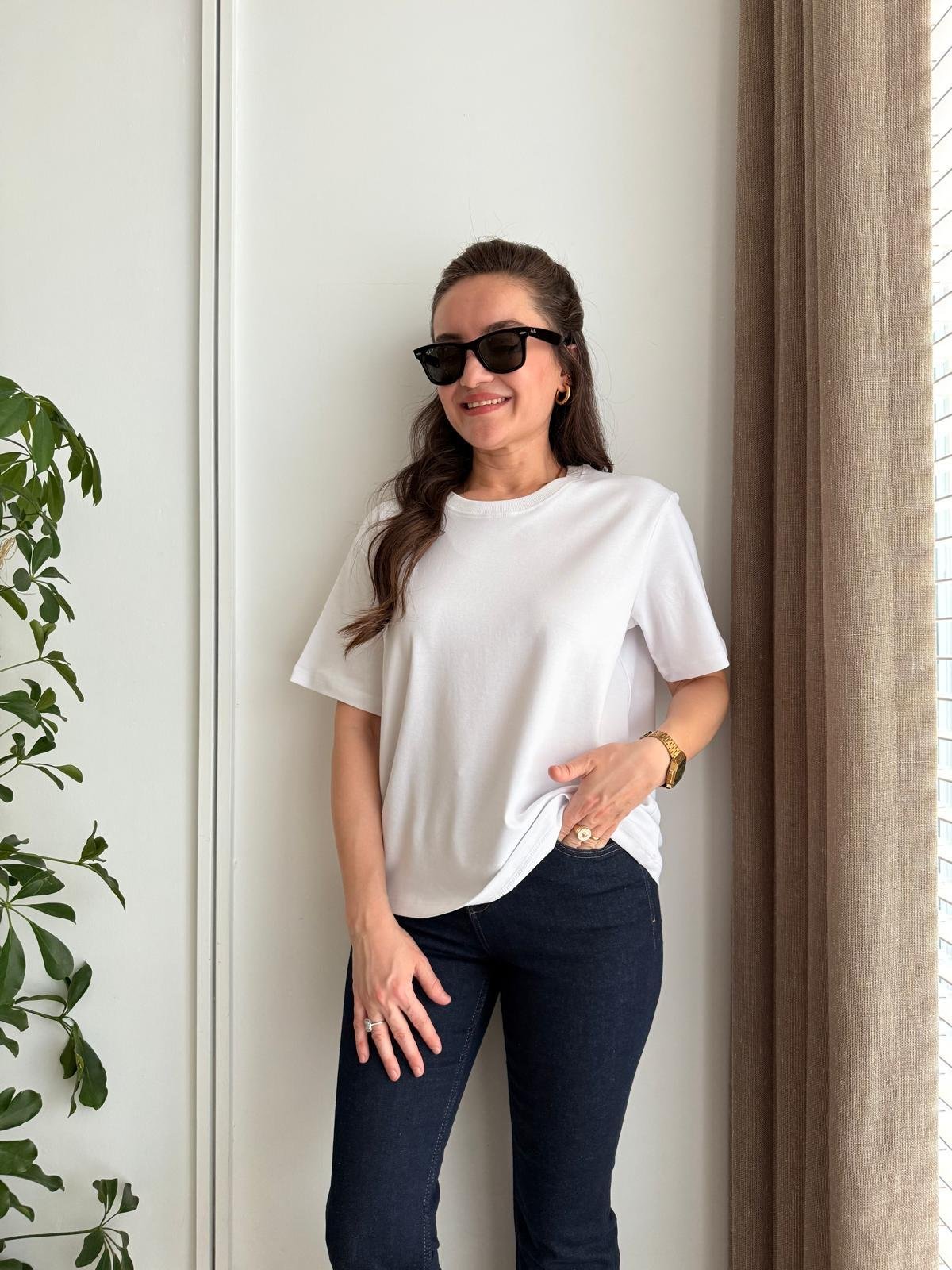 Beyaz Bisiklet Yaka Yarım Kol Tshirt 16616