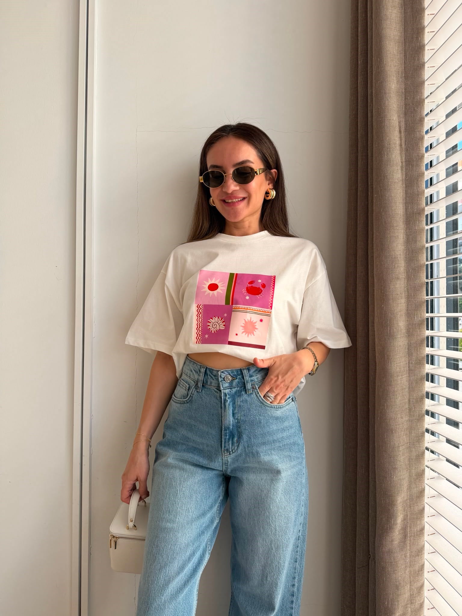 Beyaz Blok Desenli Tshirt 23159