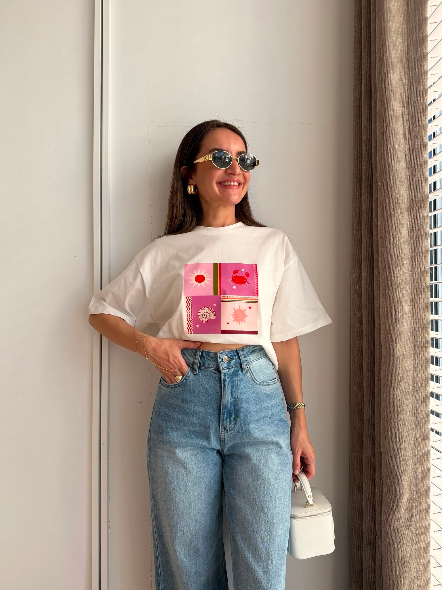 Beyaz Blok Desenli Tshirt 23159