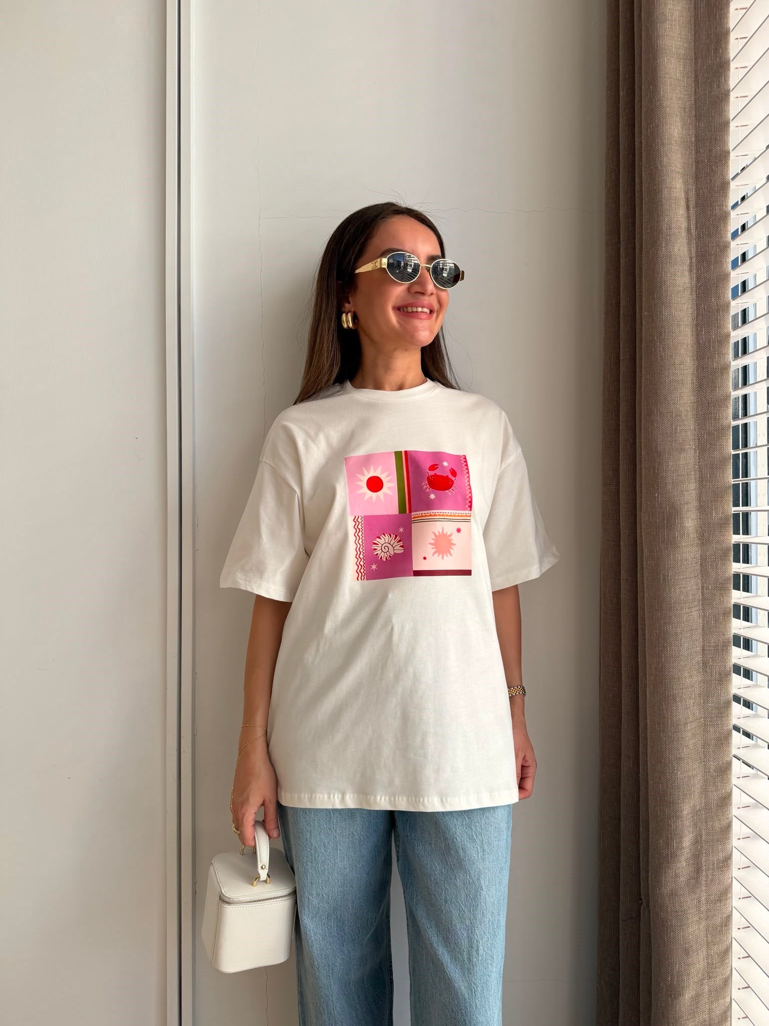 Beyaz Blok Desenli Tshirt 23159