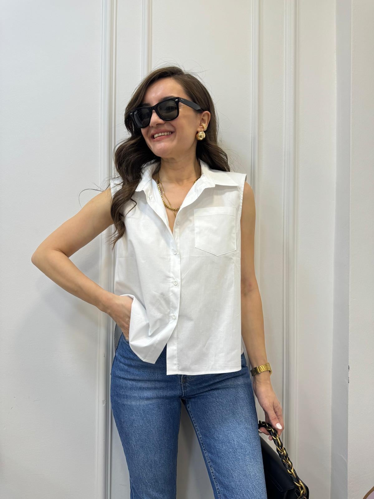 Beyaz Cep Detaylı Vatkalı Gömlek 5147