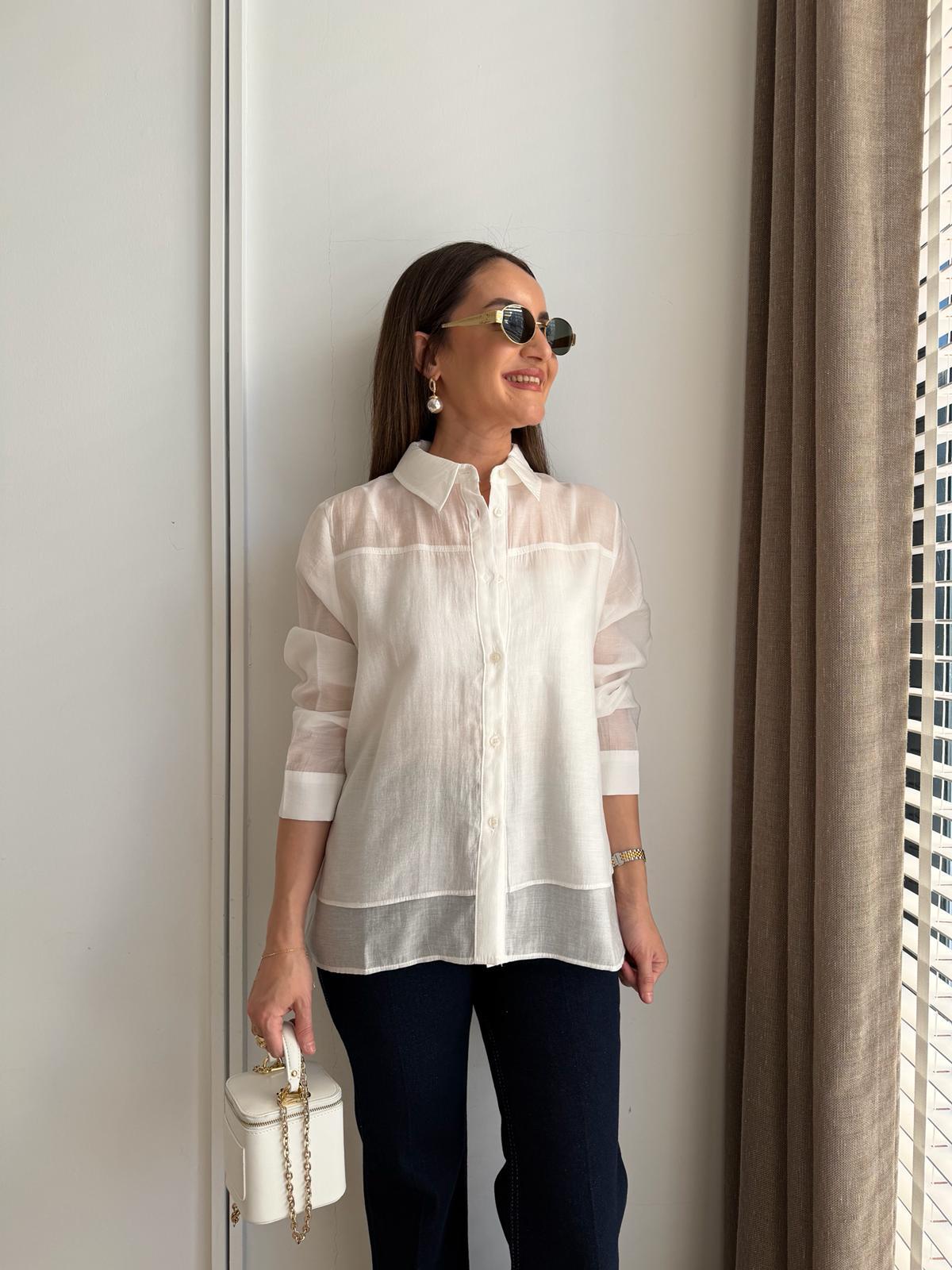 Beyaz Çift Katlı Transparan Gömlek 8146