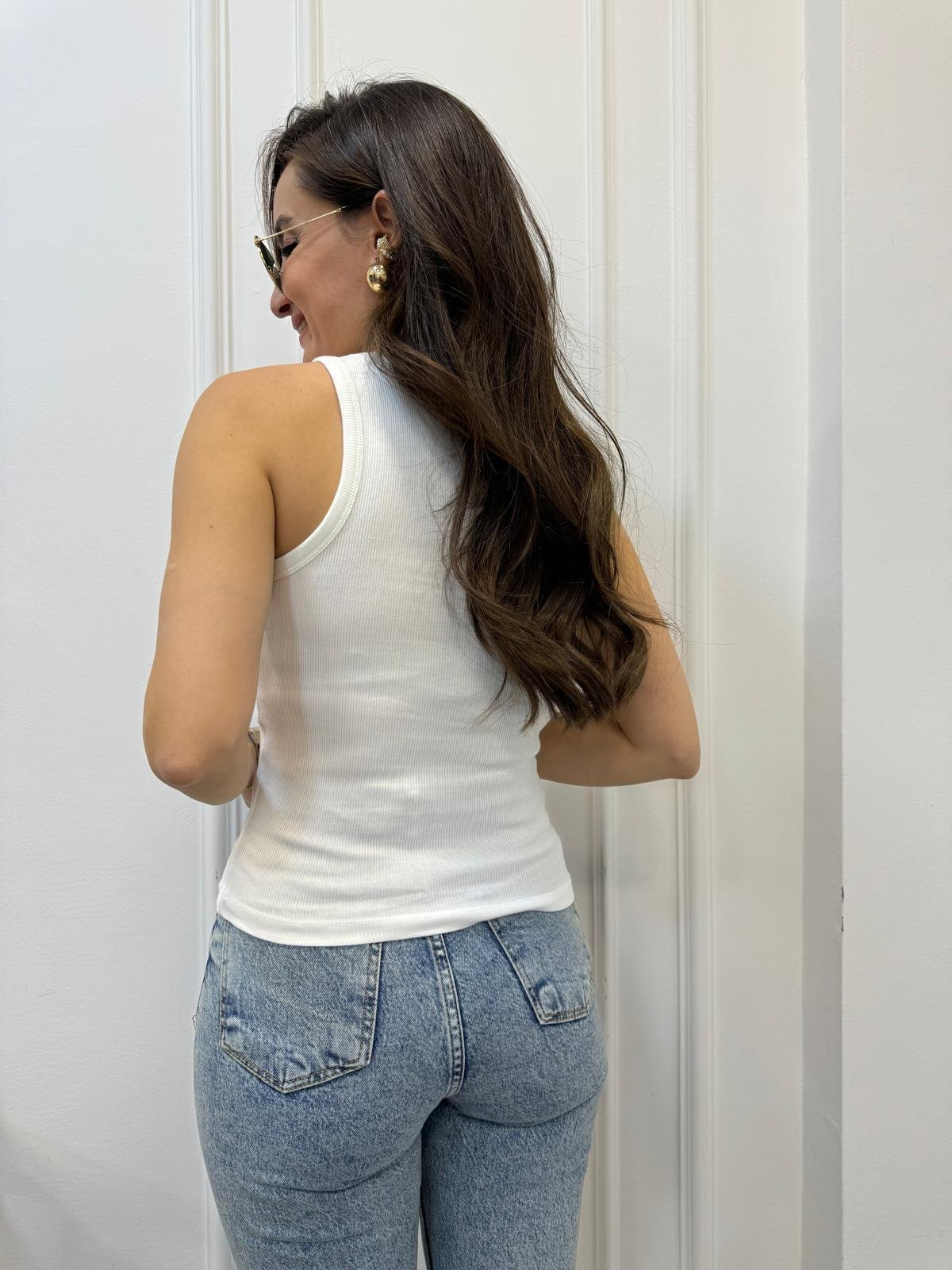 Beyaz Halter Yaka Fitilli Atlet 3128