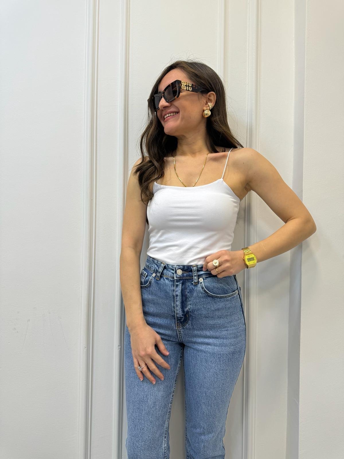 Beyaz İp Askılı Atlet