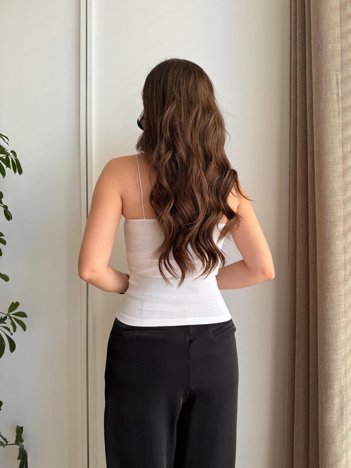 Beyaz İp Askılı Uzun Atlet 4829