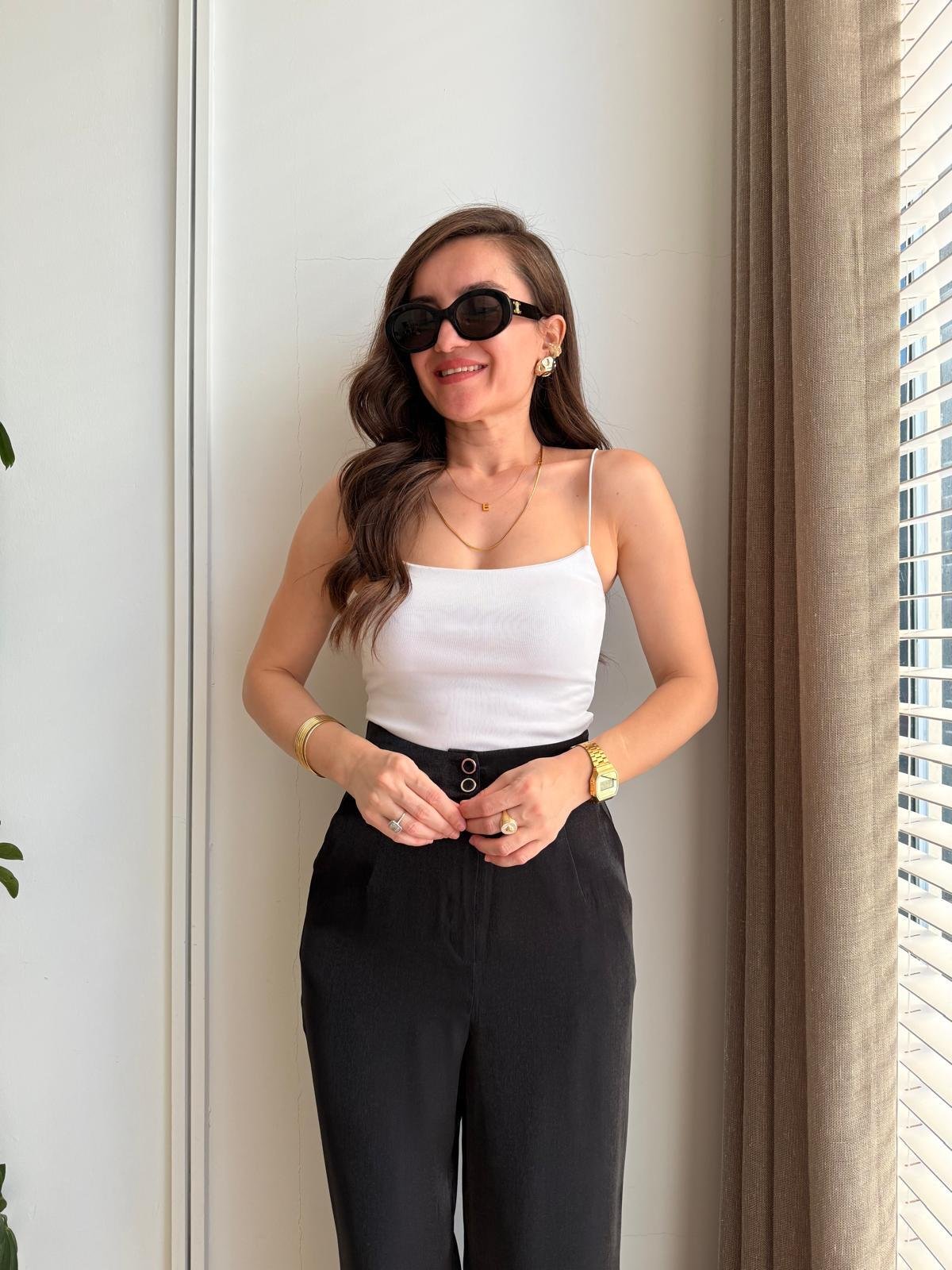 Beyaz İp Askılı Uzun Atlet 4829