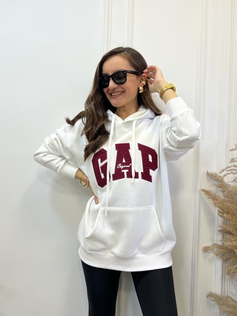 Beyaz Kapüşonlu Marka Baskılı  Sweatshirt 58185