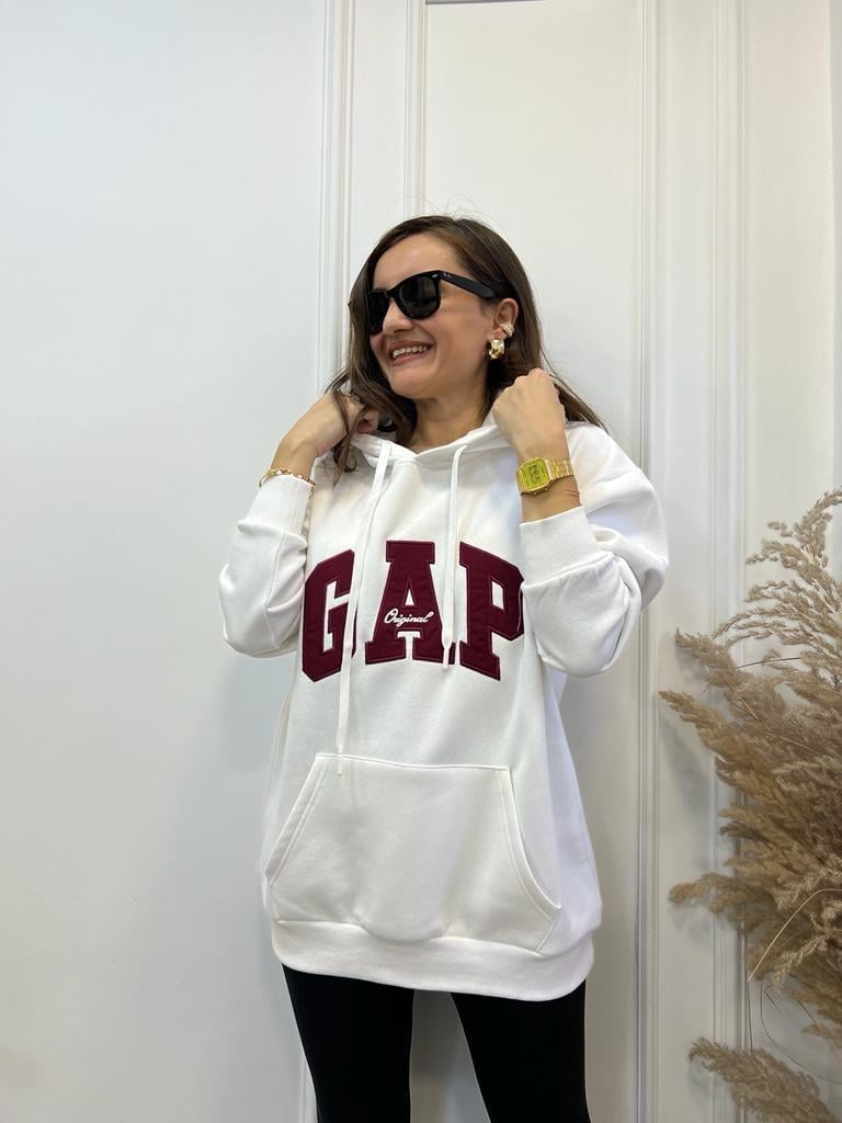 Beyaz Kapüşonlu Marka Baskılı  Sweatshirt 58185