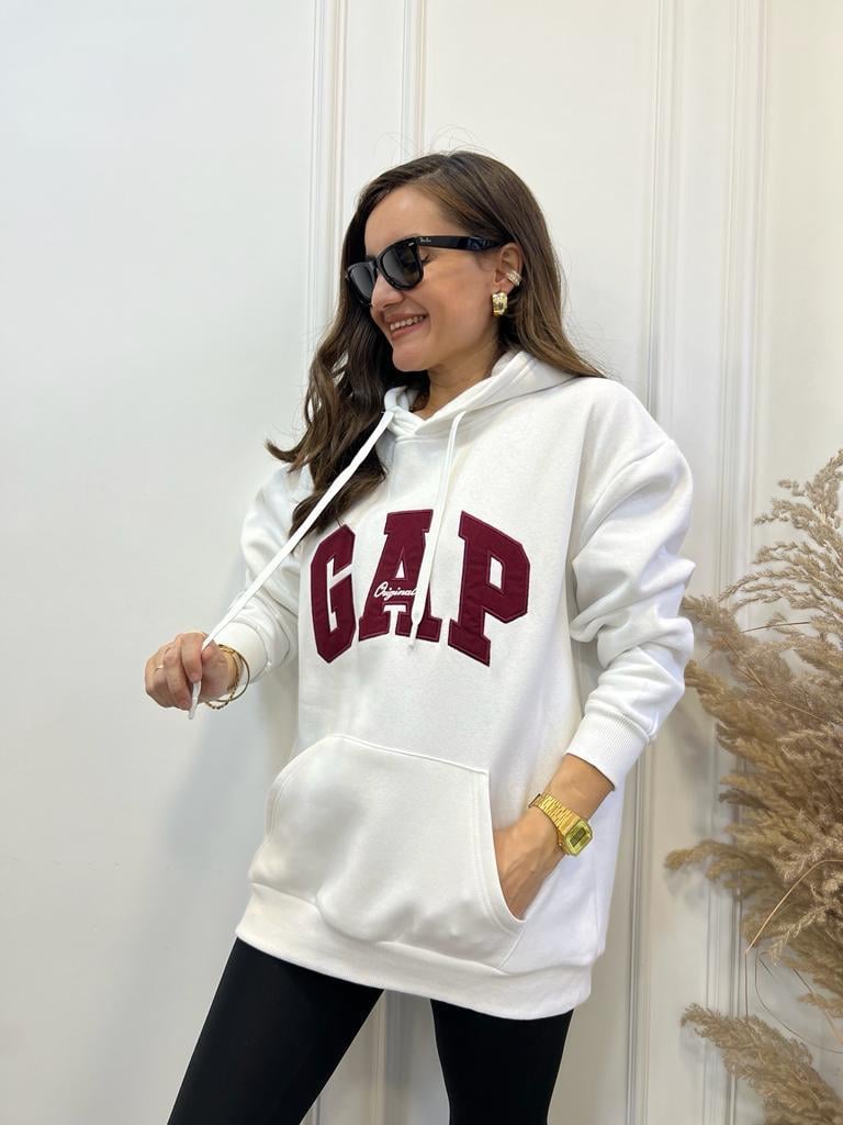 Beyaz Kapüşonlu Marka Baskılı  Sweatshirt 58185