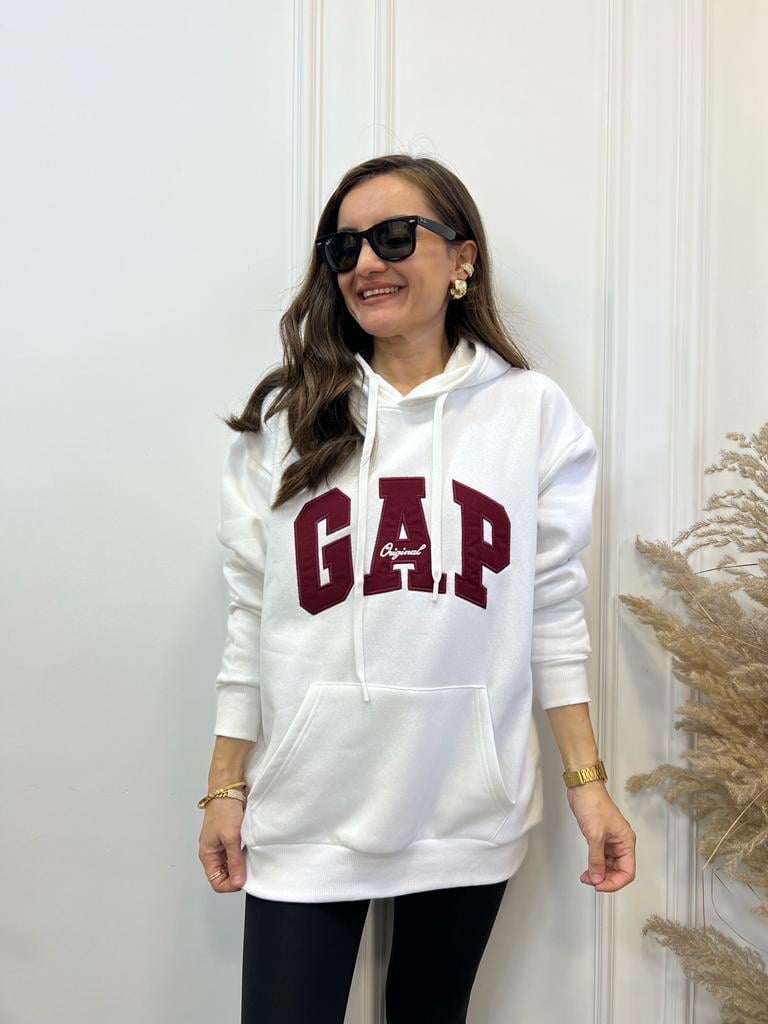 Beyaz Kapüşonlu Marka Baskılı  Sweatshirt 58185