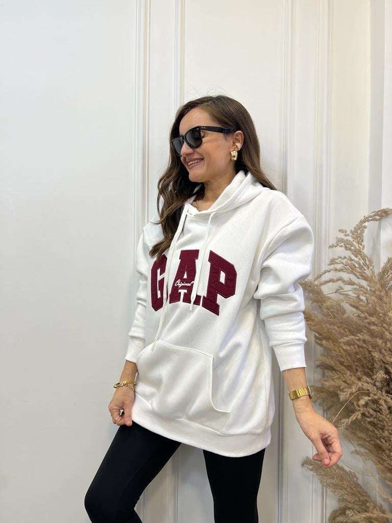 Beyaz Kapüşonlu Marka Baskılı  Sweatshirt 58185