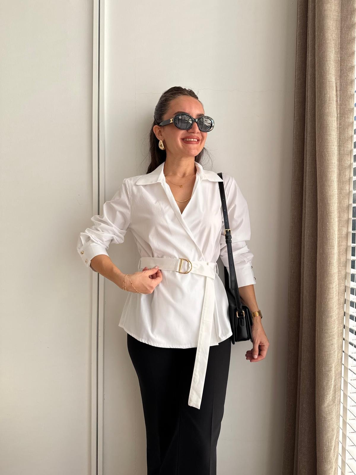 Beyaz Kemerli Poplin Gömlek 36793