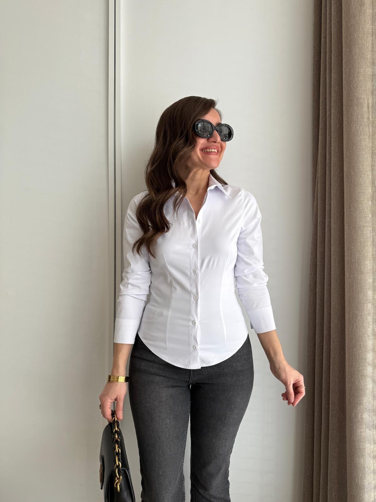Beyaz Likralı Slim Fit Gömlek 4897