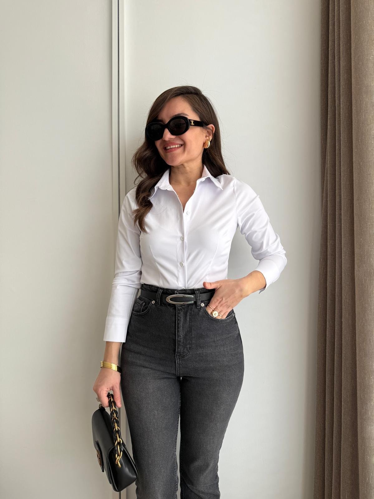 Beyaz Likralı Slim Fit Gömlek 4897