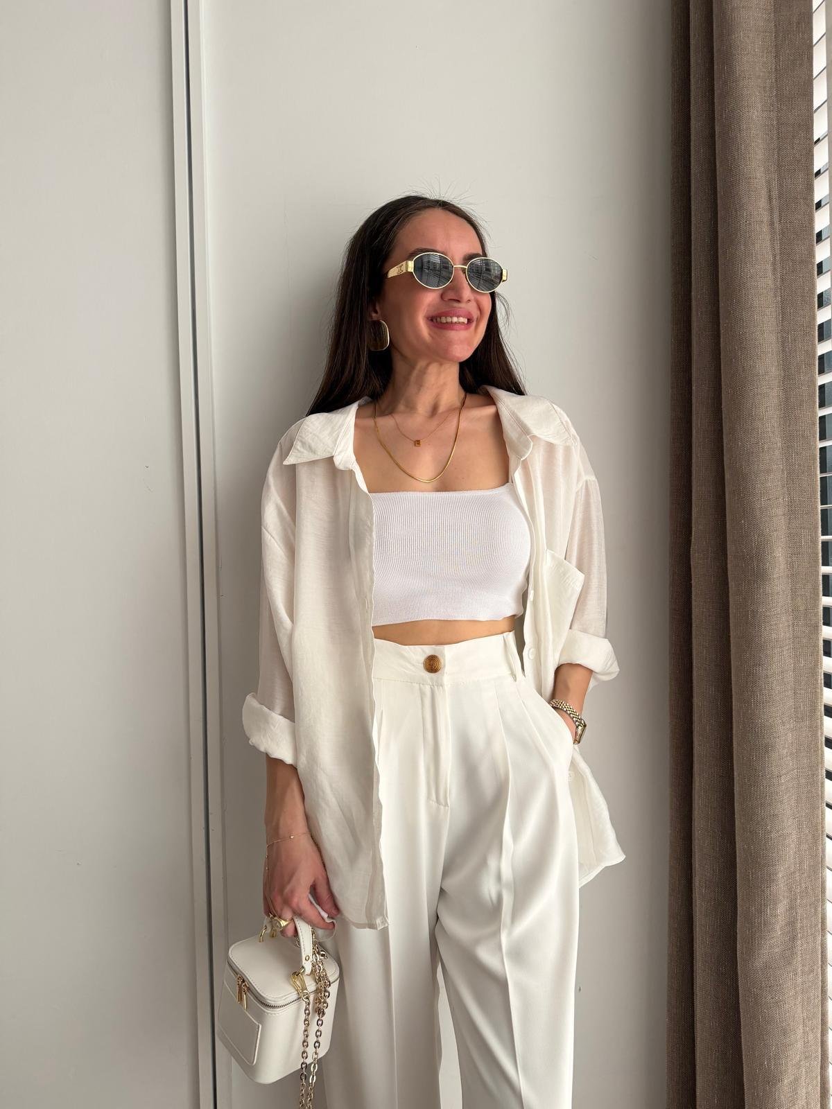 Beyaz Lüx Kalite Oversize Gömlek 4612