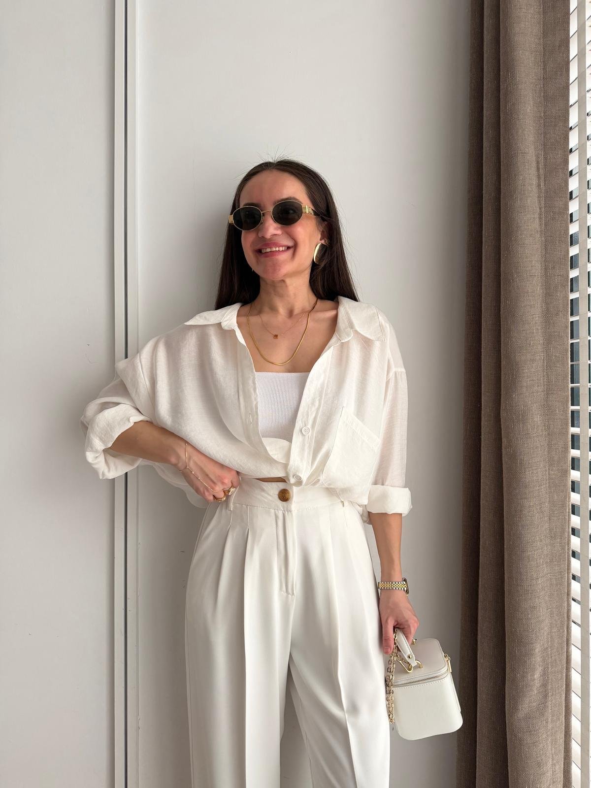 Beyaz Lüx Kalite Oversize Gömlek 4612