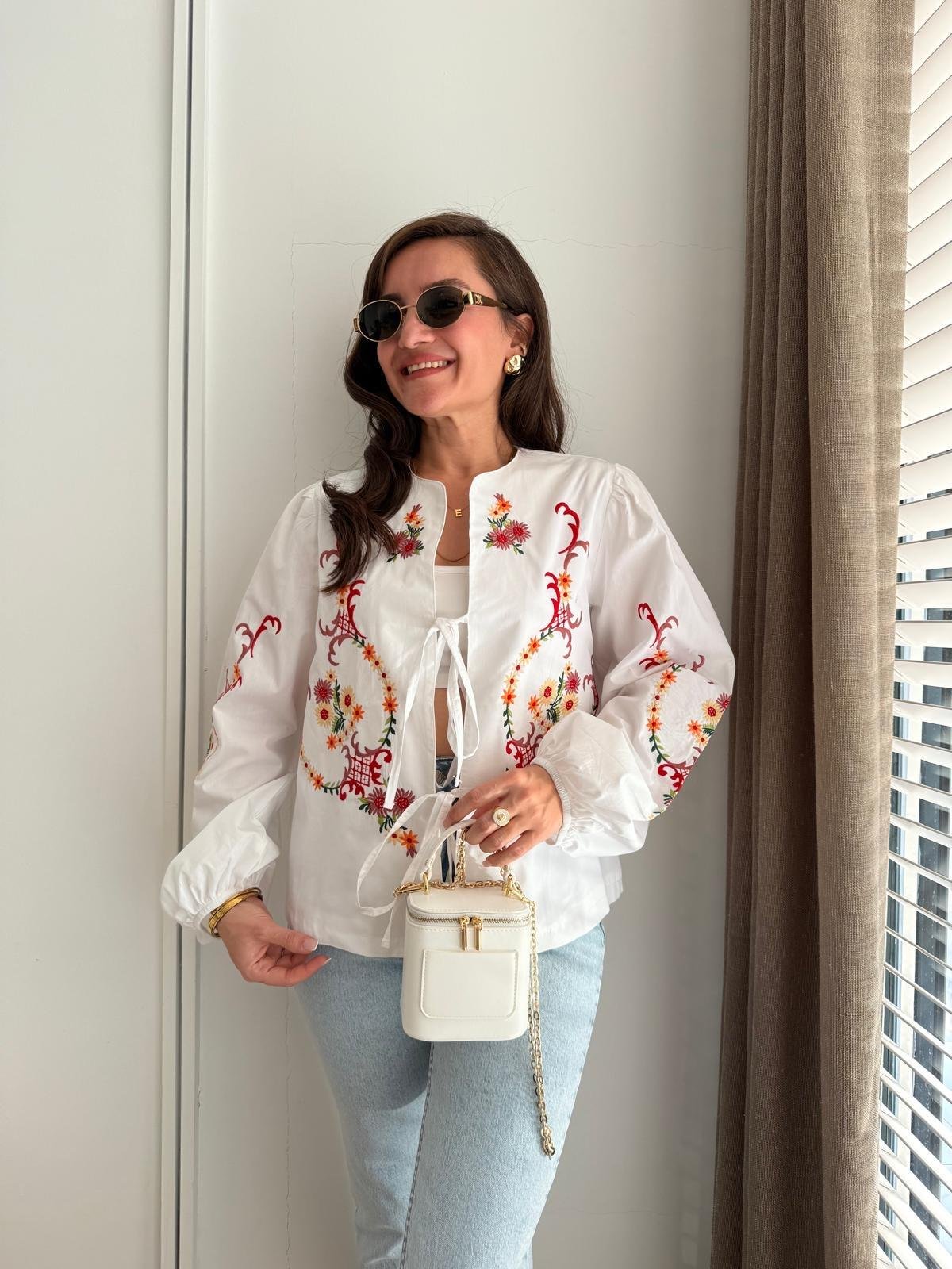 Beyaz Nakış İşlemeli Poplin Kimono 36674