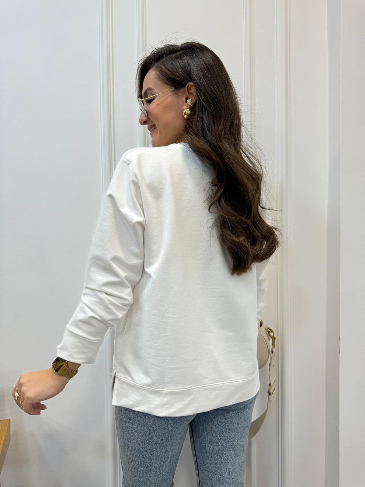Beyaz Ön Baskılı Sweatshırt 28980