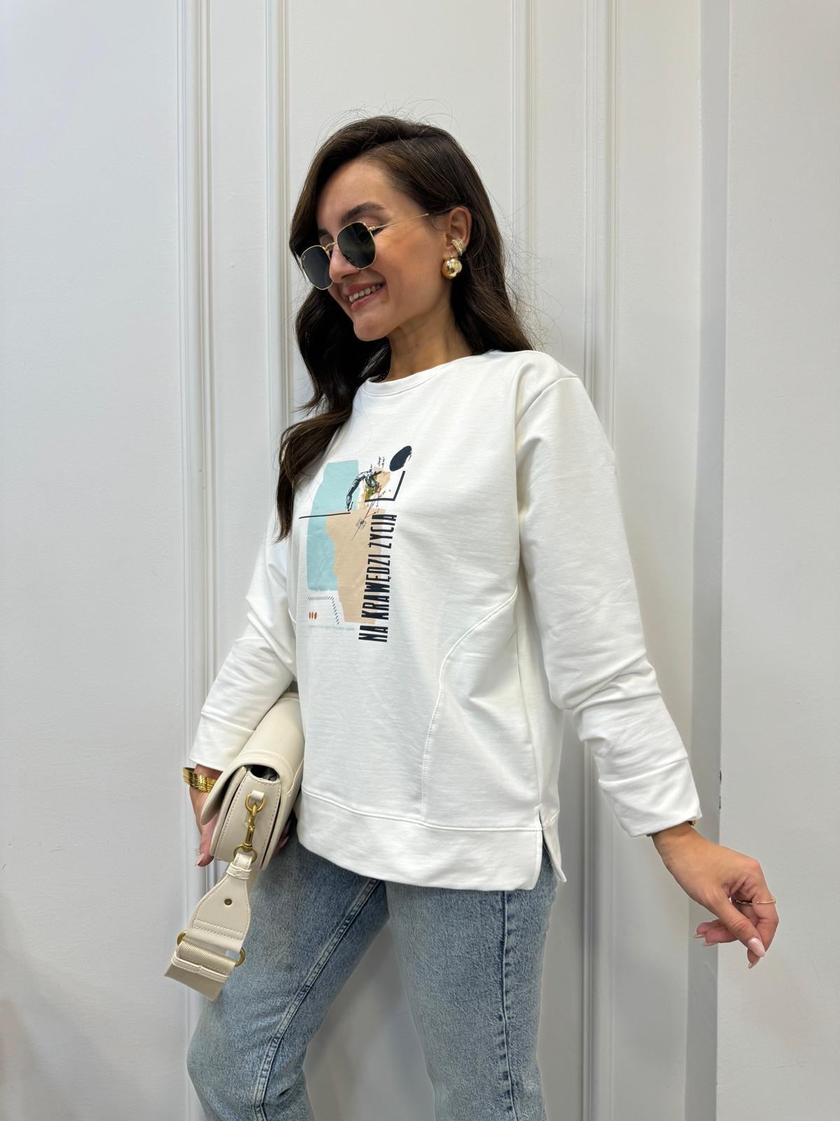 Beyaz Ön Baskılı Sweatshırt 28980