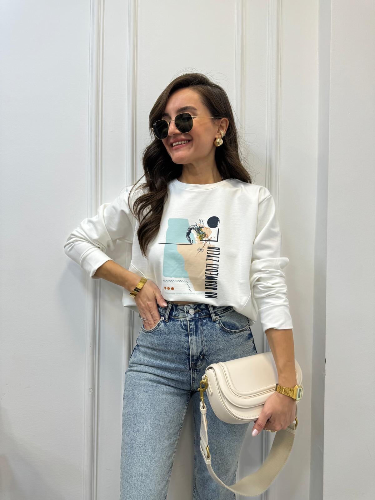 Beyaz Ön Baskılı Sweatshırt 28980