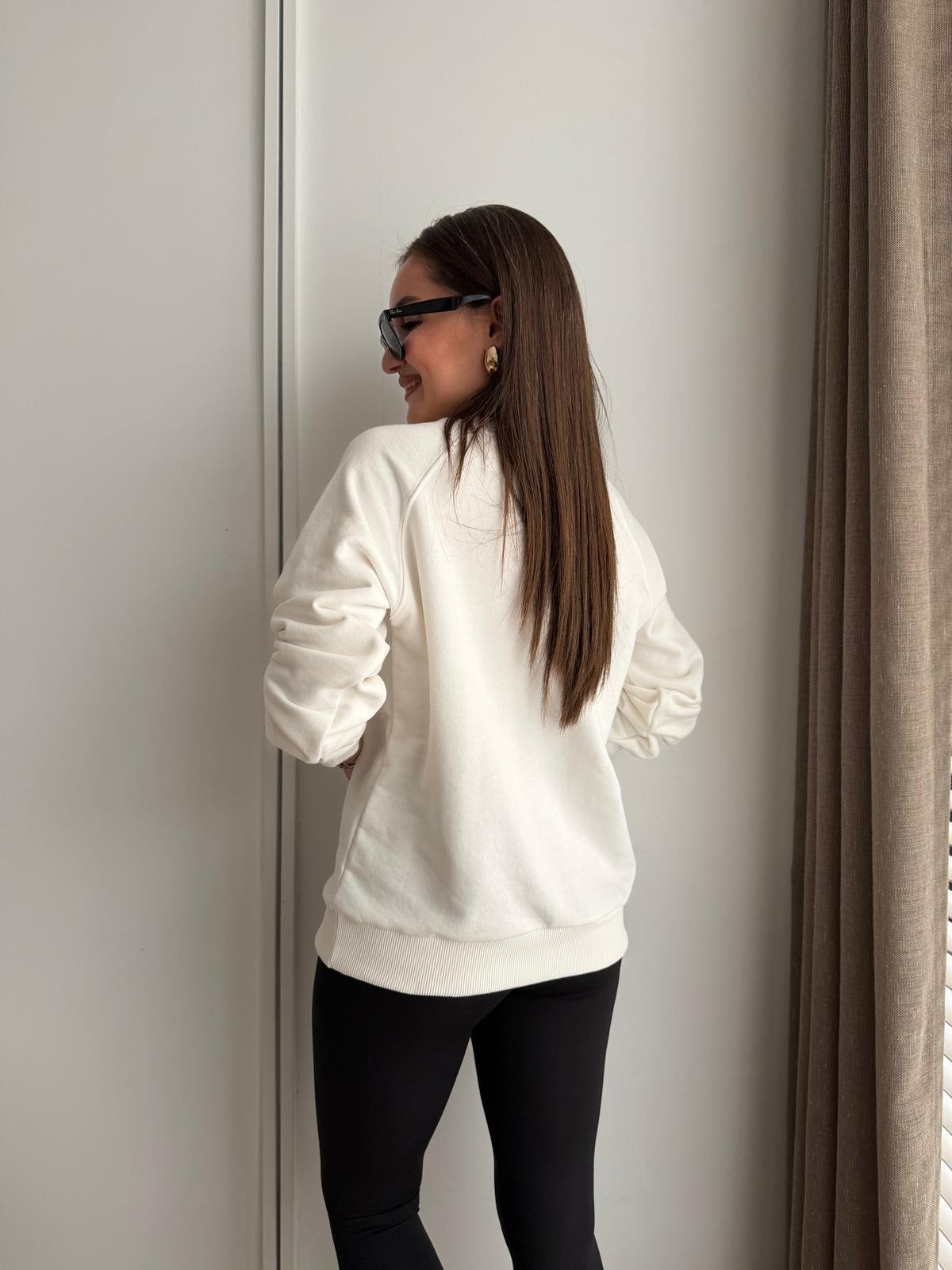 Beyaz Orjinal Marka İki İplik Sweatshirt 1895