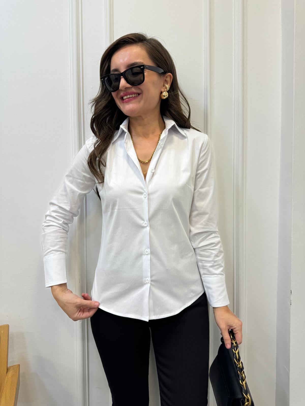 Beyaz Pensli Likralı Slim Fit Gömlek 018