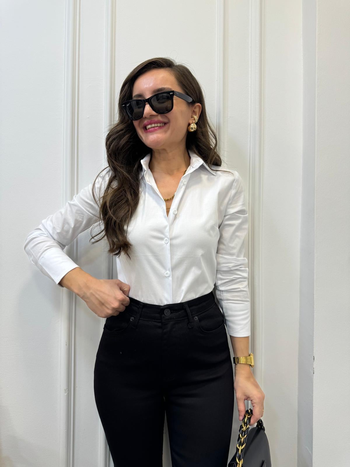 Beyaz Pensli Likralı Slim Fit Gömlek 018