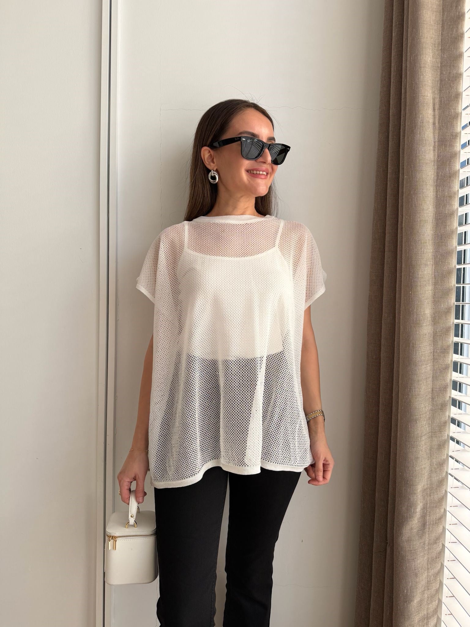 Beyaz Simli Ajurlu Bluz Takım 37539