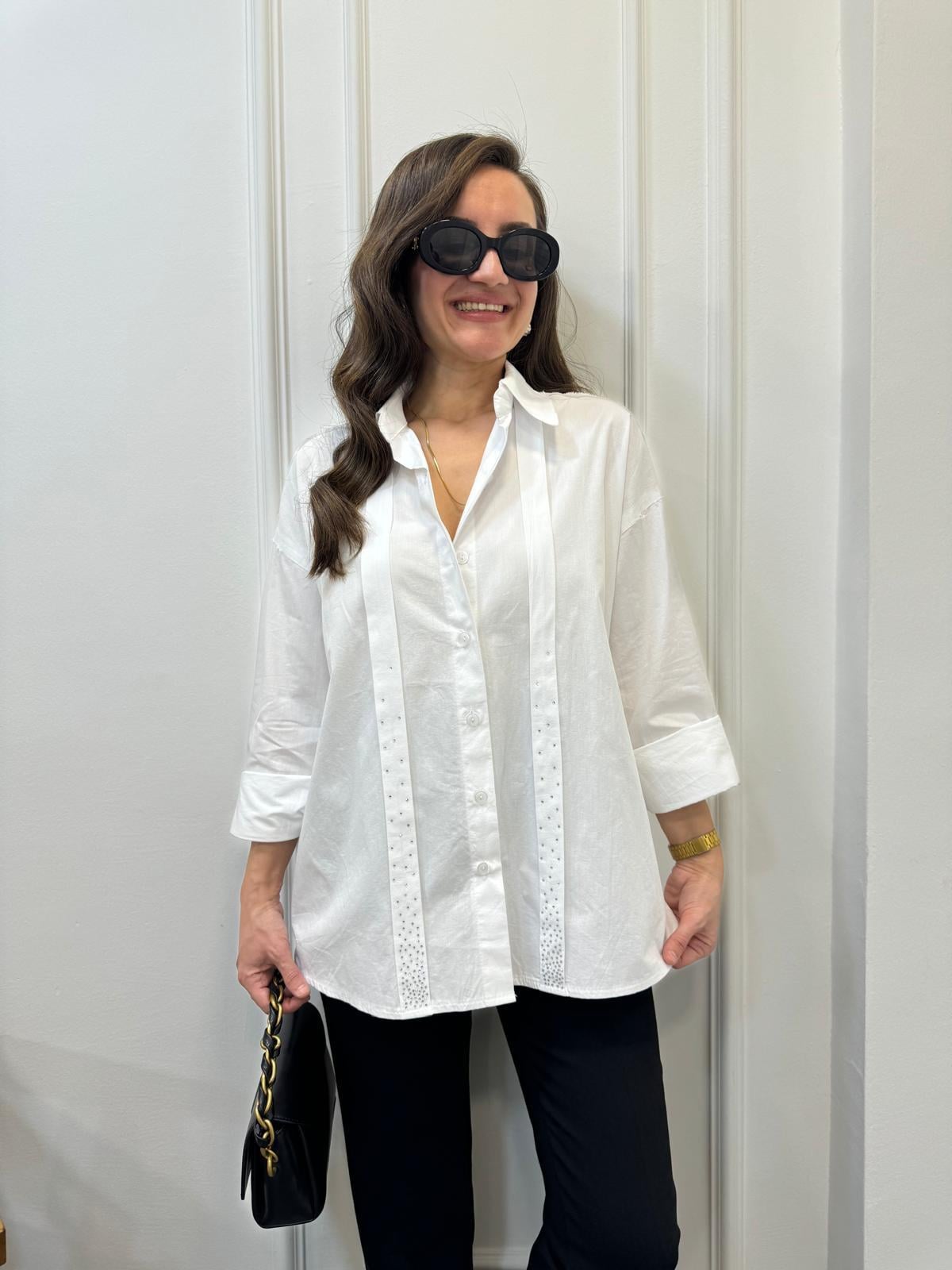 Beyaz Taş Detaylı Tasarım Poplin Gömlek 35188